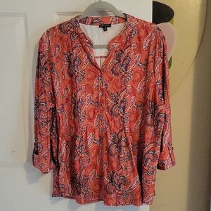 ava & grace Coral Paisley 3/4 sleeve vneck Blouse SzXL